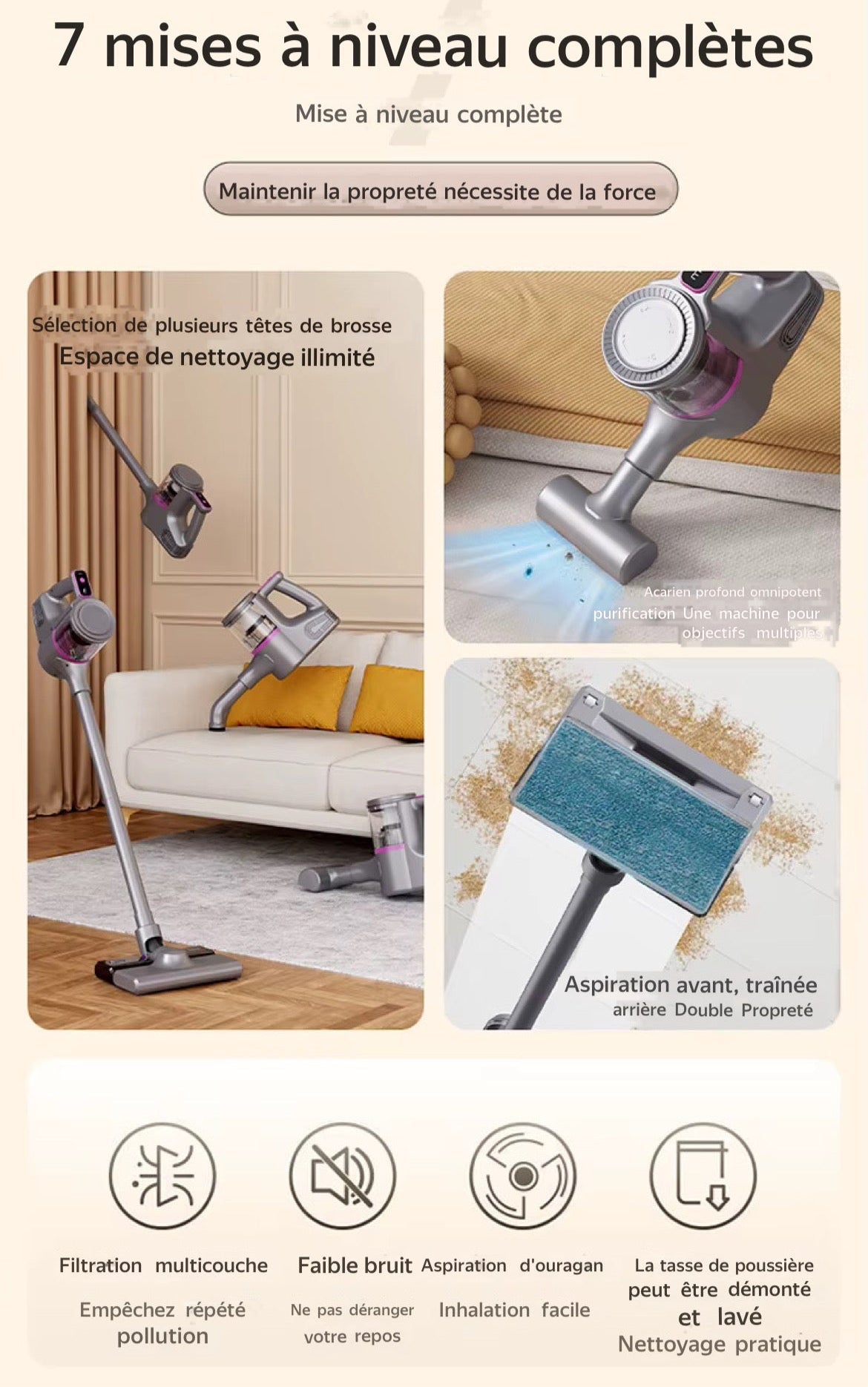 🧹 Aspirateur Sans Fil Multifonction (Maison, Voiture, Tapis, sols durs, canapés, matelas…)