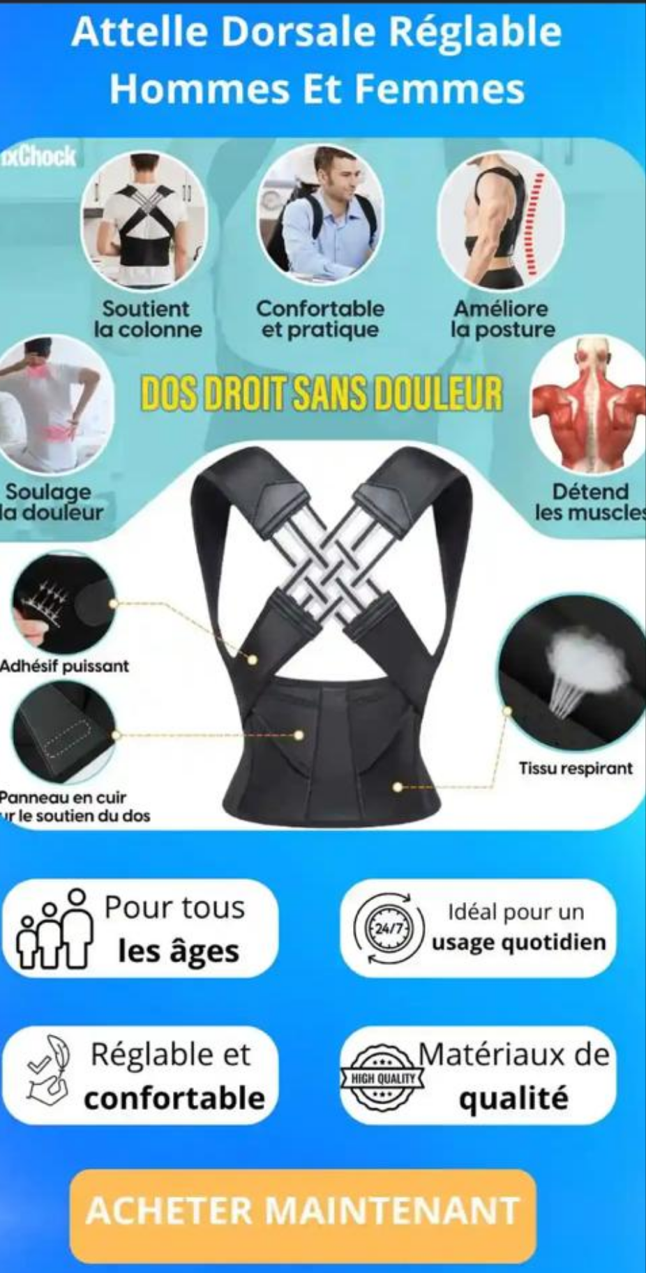 Correcteur de posture : attelle dorsale
